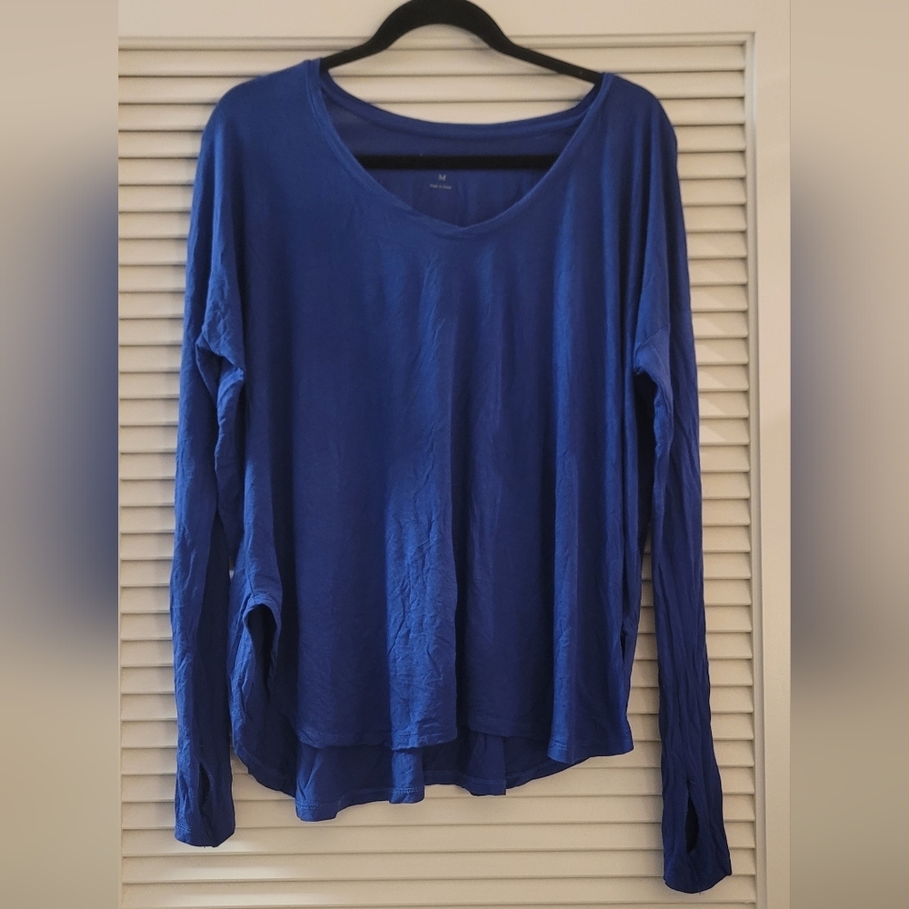James & Erin - Blue Lightweight Long-Sleeve Loungewear Top W Thumb Holes
